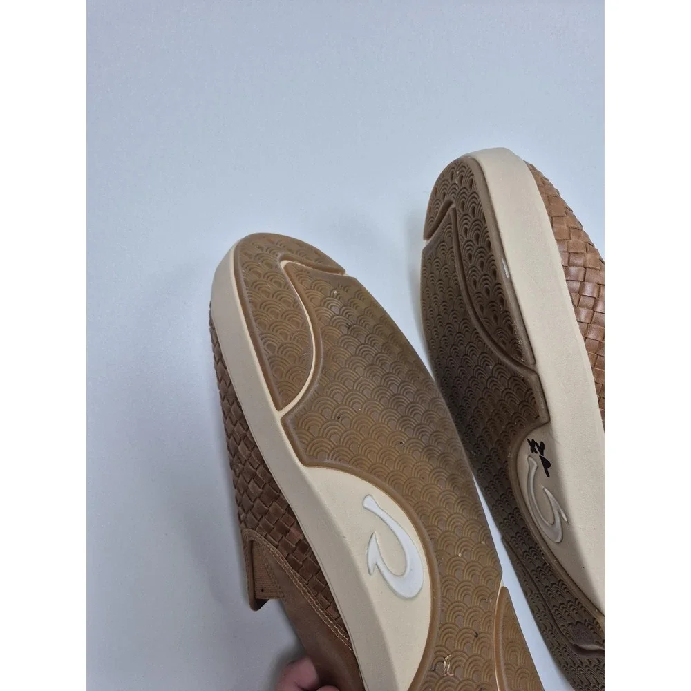 OluKai Lae'ahi Lauhala Shoes Mens Size 15 Brown Woven Leather Slip On Casual